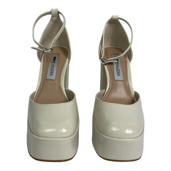 NWT Steve Madden Agata Platform Heels Bone Beige Patent Faux Leather Size 5.5 - Picture 4 of 16
